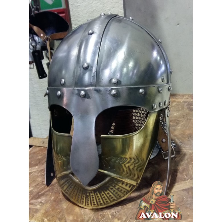 Wikinger-Helm mit Maske - Wikingerhelm mit Messingmaske