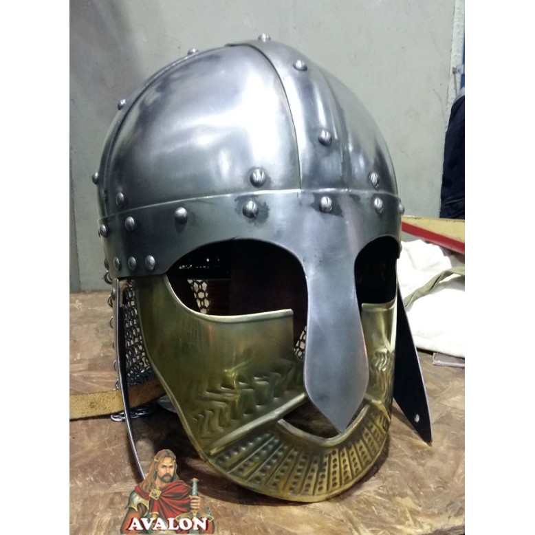 Wikinger-Helm mit Maske - Wikingerhelm mit Messingmaske