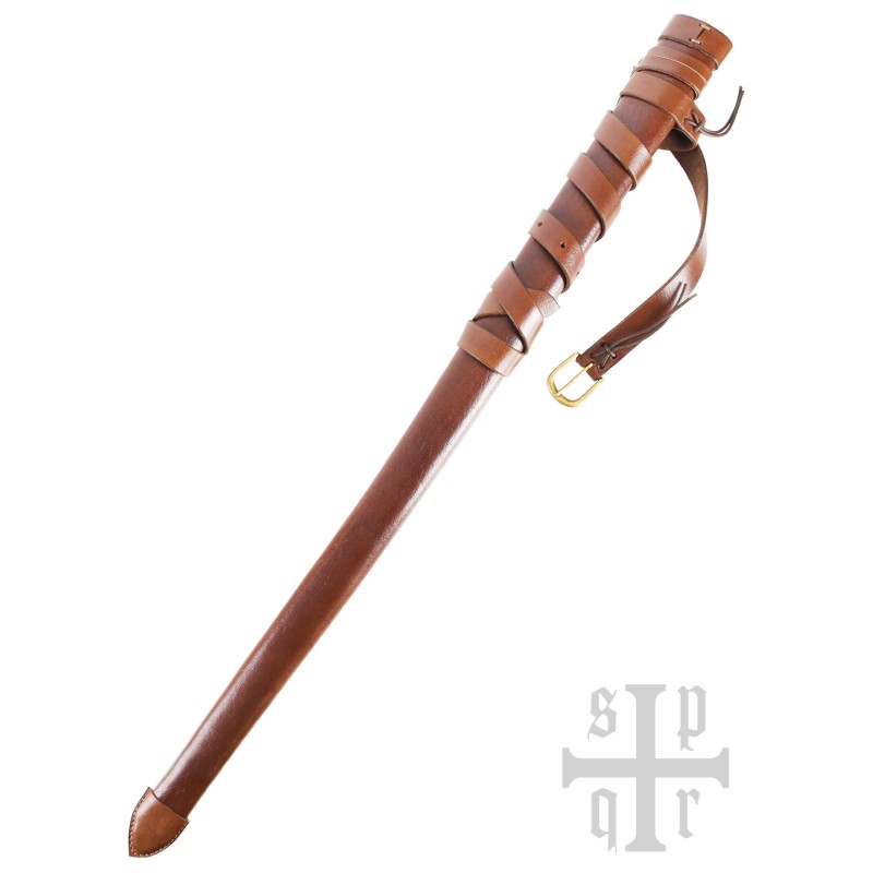 Mittelalterliche Schwertscheide aus Leder mit Gürtel