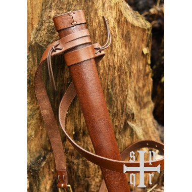 Mittelalterliche Schwertscheide aus Leder mit Gürtel