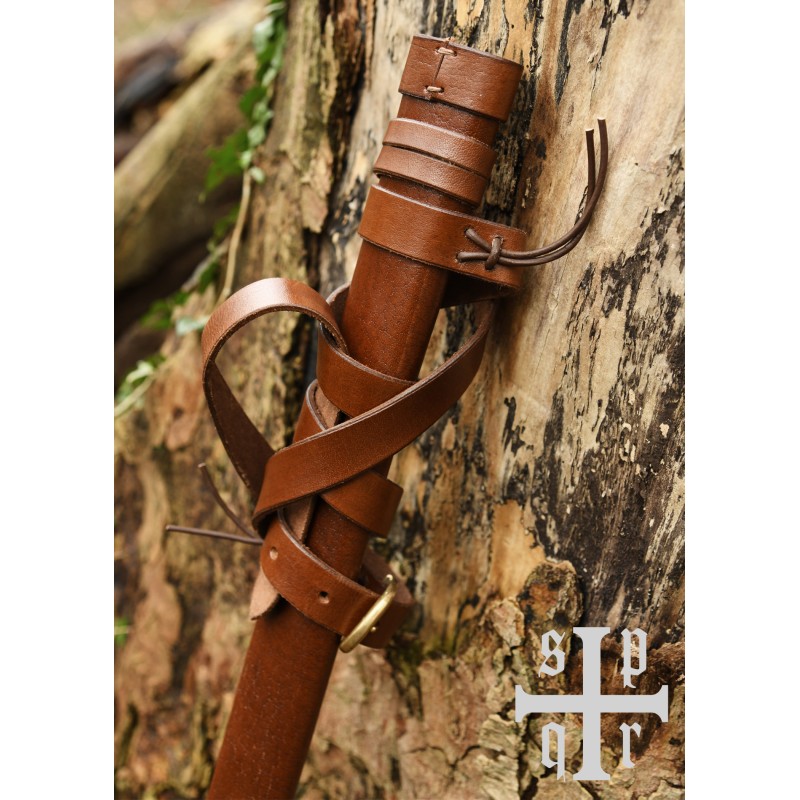 Mittelalterliche Schwertscheide aus Leder mit Gürtel