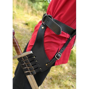 Schwerthalterung-Bandelier, schwarzes Leder