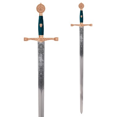 Schwert Excalibur, goldfarben mit Zierätzung, Marto