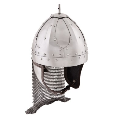 Spangenhelm mit Wangenklappen und Brünne, 2 mm Stahl