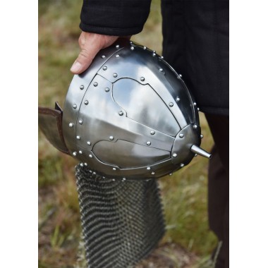 Spangenhelm mit Wangenklappen und Brünne, 2 mm Stahl