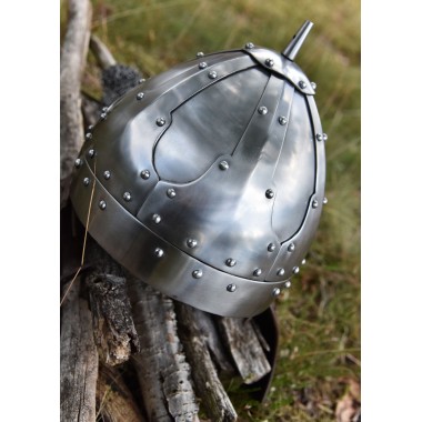 Spangenhelm mit Wangenklappen und Brünne, 2 mm Stahl