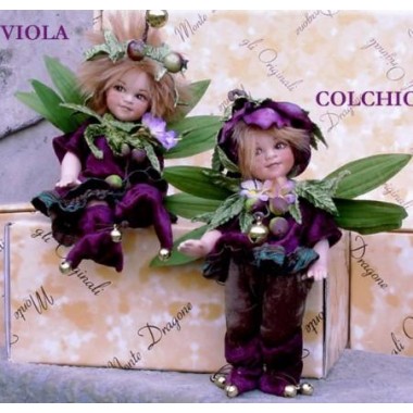 Elfe Kobold Zeitlose und Veilchen, Porzellanpuppe