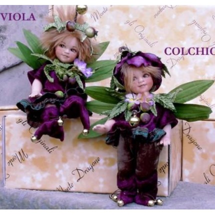 Elfe Kobold Zeitlose und Veilchen, Porzellanpuppe