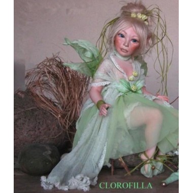 Porzellanpuppe - Elfe Fee Chlorophylle