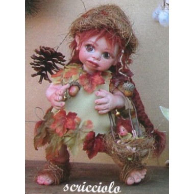 Porzellanpuppe, Elfe Kobold Scricciolo mit Welpe