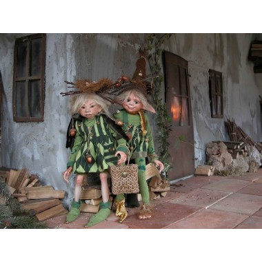 Elfen Eichel und Holunder, Porzellanpuppe