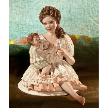 Skulptur Porzellanfigur - Porzellan Figur - Frau mit Kind