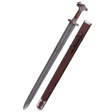 Skandinavisches Vendelzeit-Schwert mit verzinntem Messingheft, Damastklinge